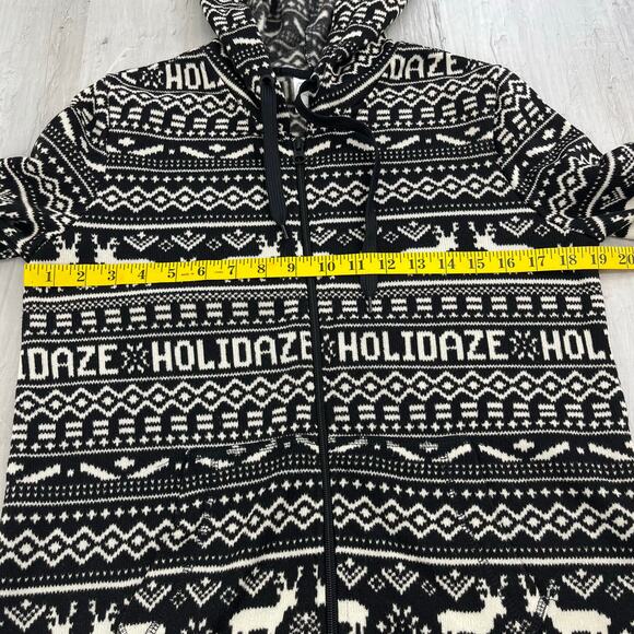 Aeropostle Holidaze Long Sleeve Black White Holiday Full Zip Hoodie Sweatshirt - Picture 8 of 9